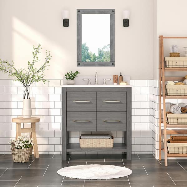 36 in. Light Brown Wood Single Sink Freestanding Bath Vanity with White Resin Top