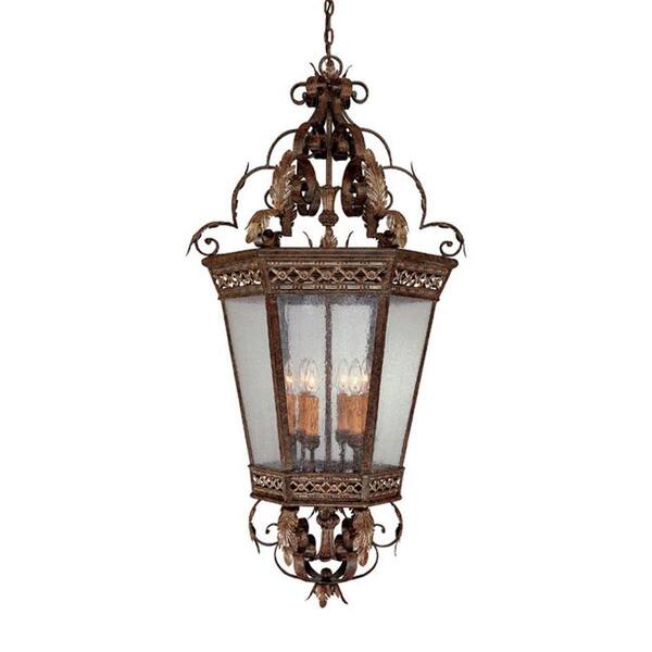 Filament Design 6-Light 47 in. Foyer Dark Spice Finish Seeded Glass-DISCONTINUED