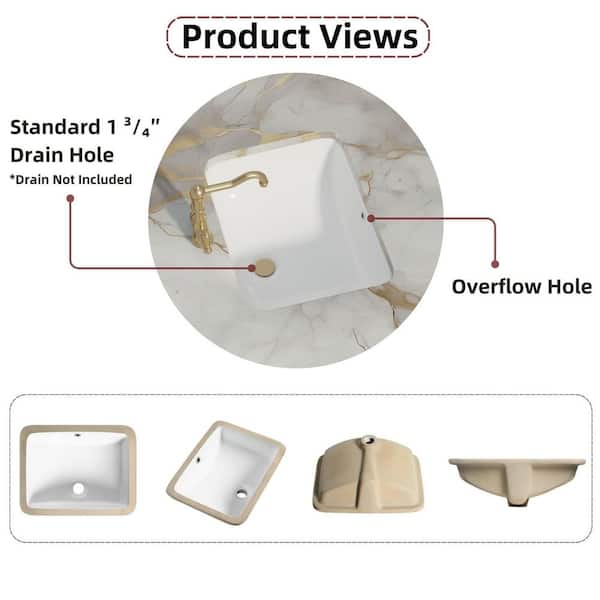 18 in. L x 14 in. W White Undermount Bathroom Sink Rectangular Sink Design with Overflow Hole in Durable Vitreous China