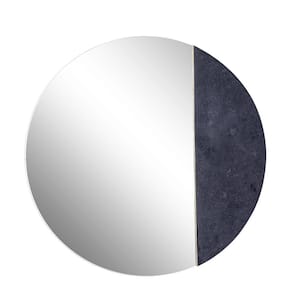 28 in. x 28 in. Round Frameless Black Wall Mirror with Marble Accent