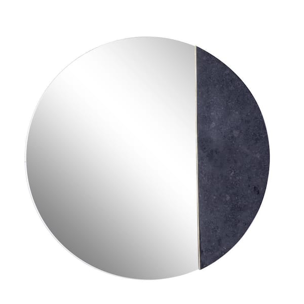 28 in. x 28 in. Round Frameless Black Wall Mirror with Marble Accent