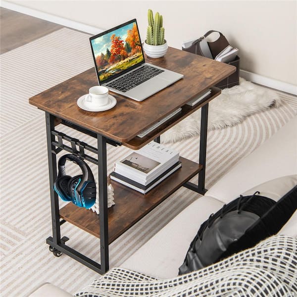 24 inch Narrow Compact Rolling Computer & Laptop Desk; Small Spaces