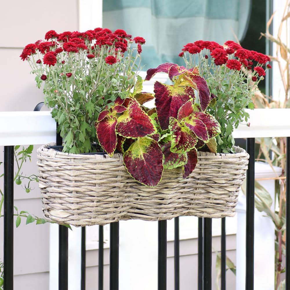 Frost Polyrattan Over-the-Rail Tri-Planter with Black Liners