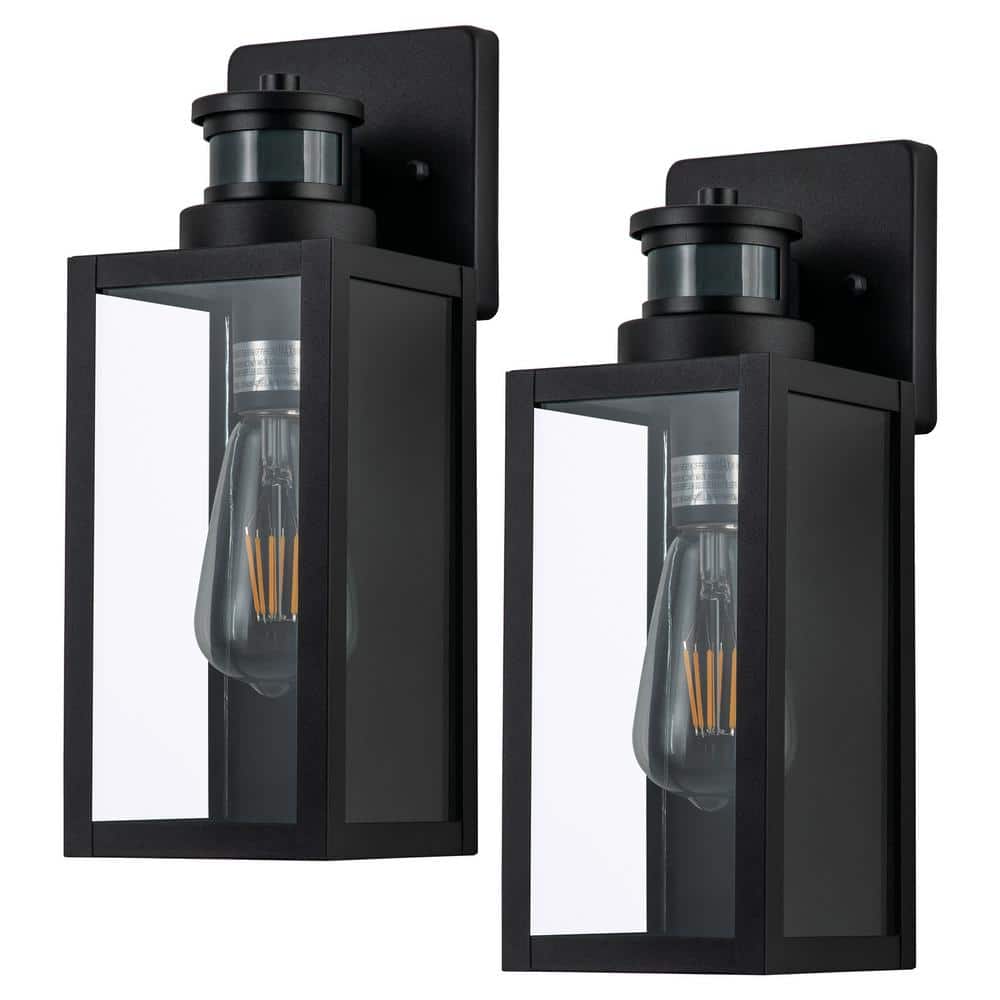 Matte Black Motion Sensor Outdoor Wall Lantern Set