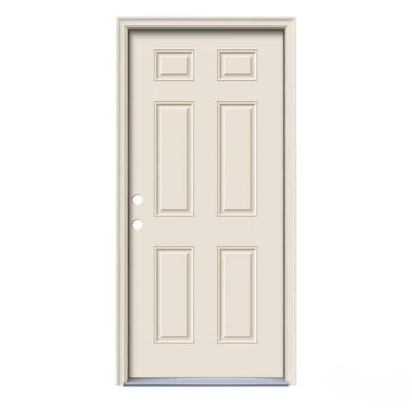 JELD-WEN 32 in. x 80 in. 6-Panel Primed 20 Minute Fire Rated Steel Prehung Right-Hand Inswing Front Door with Brickmould