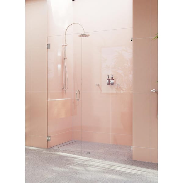 Glass Warehouse Illume 55.25 in. W x 78 in. H Wall Hinged Frameless Shower Door in Polished Nickel with Clear Glass