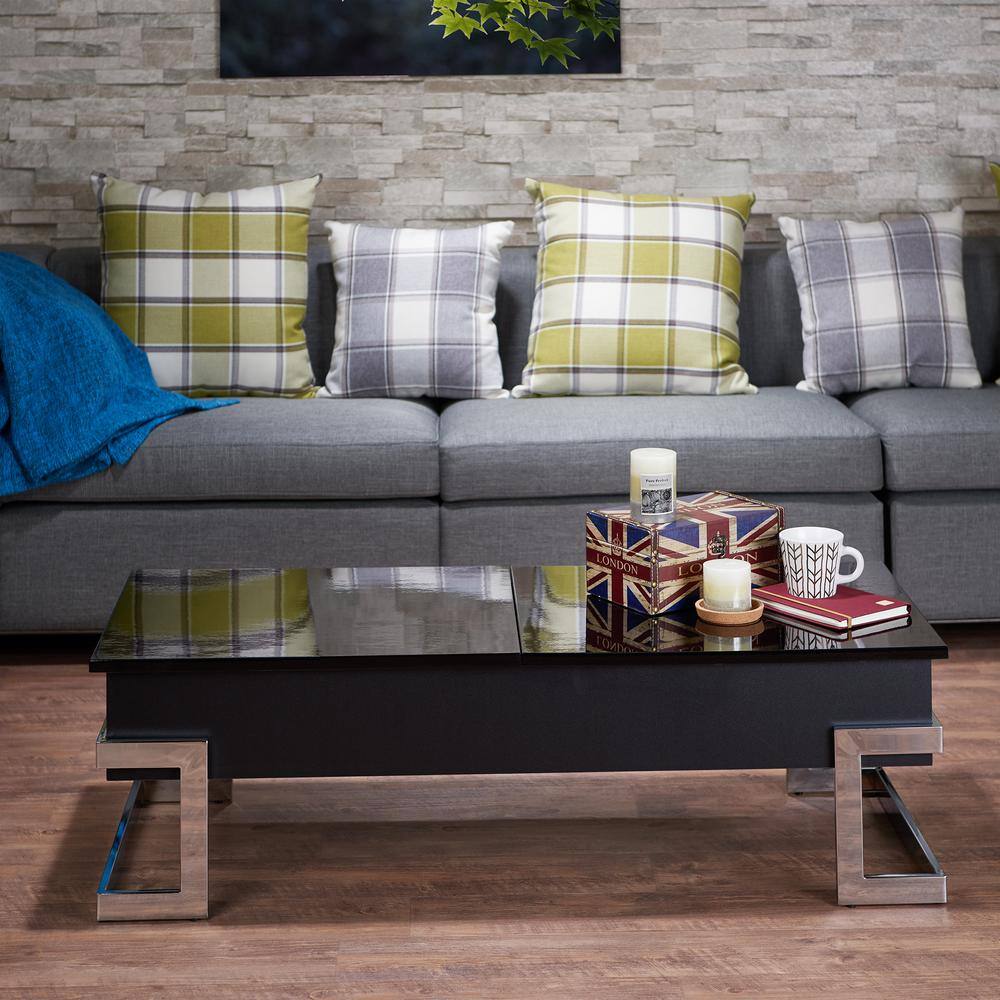 Black and Chrome Rectangular Lift-Top Coffee Table with Storage