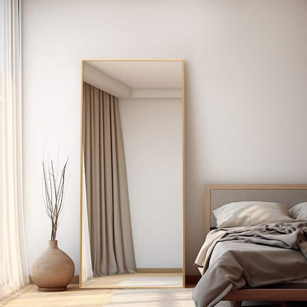 31 in. W x 71 in. H Metal Framed Full Length Mirror Wall Mounted Free Standing or Leaning against the Wall in Gold