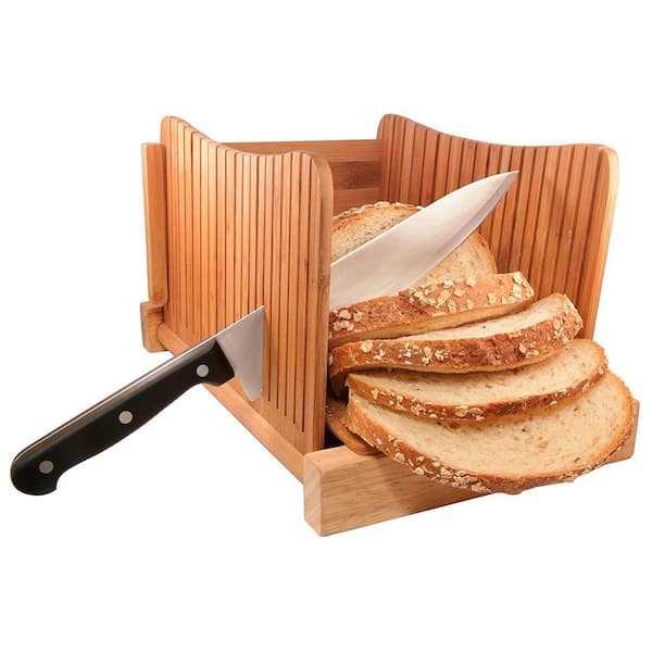 Bamboo Bread Slicer with Cutting Board Foldable Adjustable Bread Slicer for Homemade Bread Loaf Cakes, Size: 33, Brown