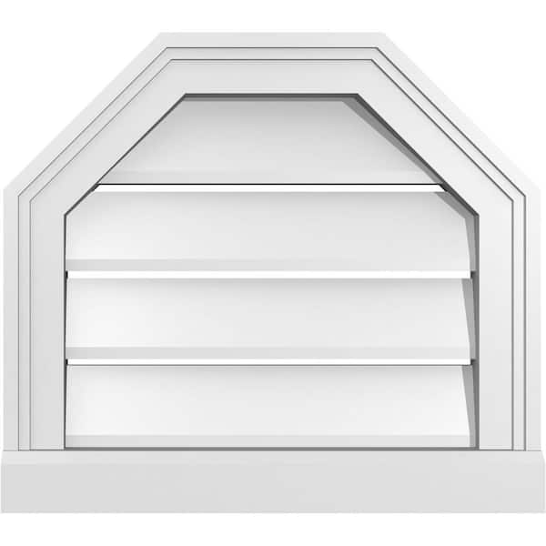 18 in. x 16 in. Octagonal Top Surface Mount PVC Gable Vent: Functional with Brickmould Sill Frame