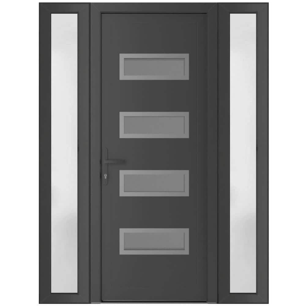 56 in. x 80 in. Right-hand/Inswing Mirrored Glass Antracite Grey Steel Prehung Front Door with Hardware price history on PriceWatchPro