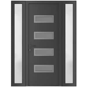 60 in. x 80 in. Right-hand/Inswing Frosted Glass Antracite Grey Steel Prehung Front Door with Hardware