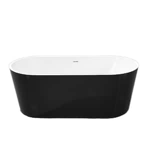 59 in. Acrylic Freestanding Flatbottom Non-Whirlpool Soaking Bathtub in Black