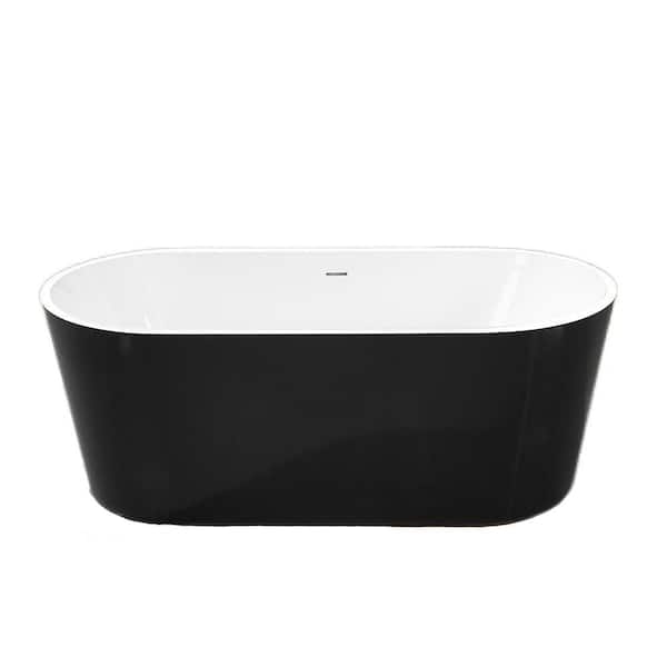 EPOWP 59 in. Acrylic Freestanding Flatbottom Non-Whirlpool Soaking Bathtub in Black