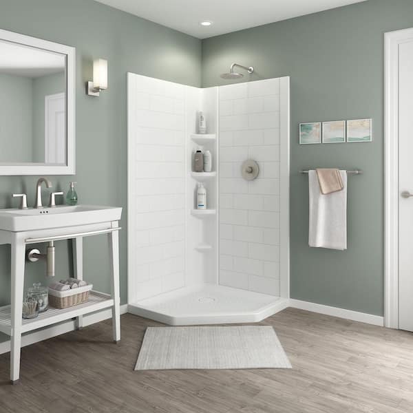 Ovation Curve 38 in. L x 38 in. W Neo Angle Corner Shower Pan Base with Center Drain in Arctic White