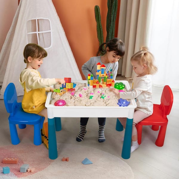Kids Block Building Table Activity Table and Chair Set with Storage Box, Gray