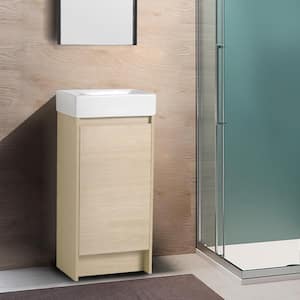 16.10 in. W x 8.9 in. D x 33.50 in. H Freestanding Bathroom Vanity in Plain Light Oak with White Ceramic Sink Top