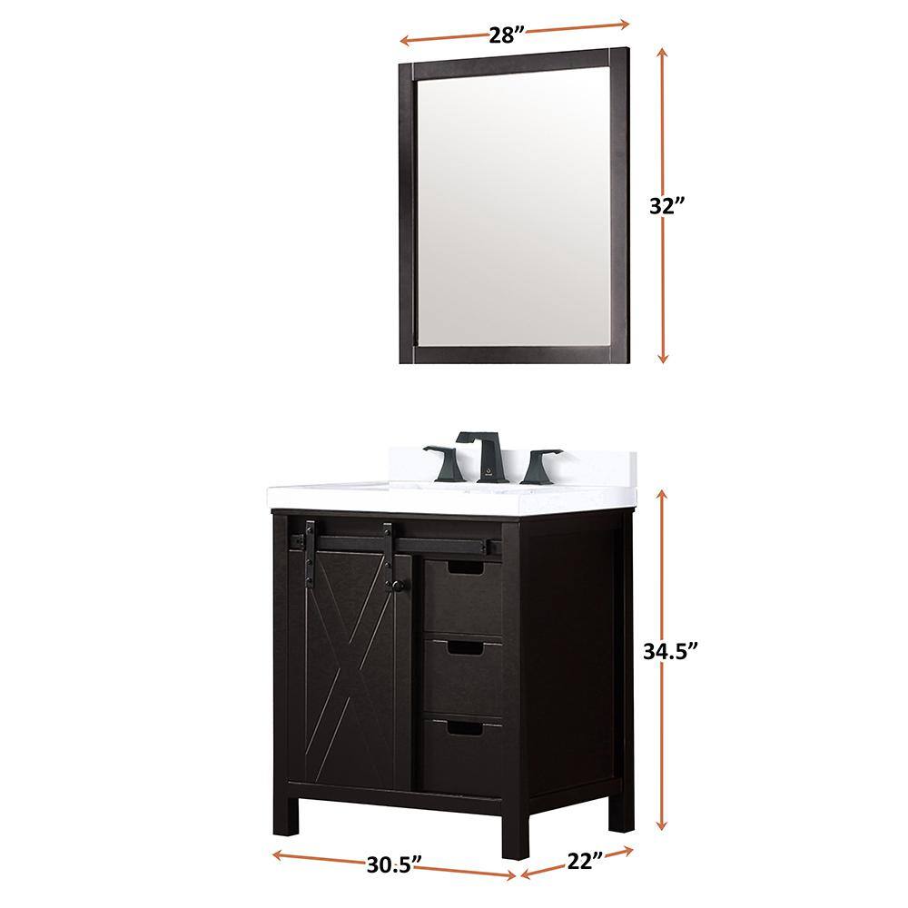 Marsyas 30" Brown Vanity with White Quartz Top and Mirror