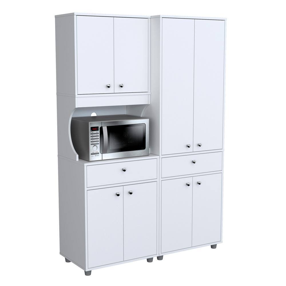 White Melamine 2-Piece Kitchen Microwave Cabinet Set