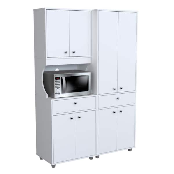 Gremlin Kitchen Storage Microwave Cabinet With Adjustable Shelves, White  Wood & Glass, Contemporary – Pilaster Designs