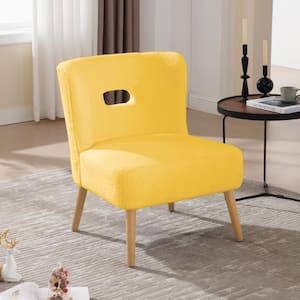 Yellow Sherpa Upholstered Comfy Accent Side Chair Mid Century Modern Armchair for Living Room Bedroom