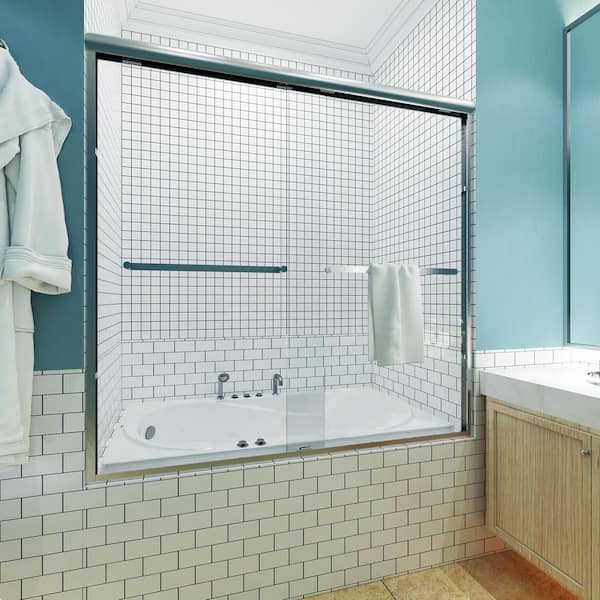 56 to 60 in. W x 60 in. H Sliding Framed Tub Door in Brushed Nickel Finish