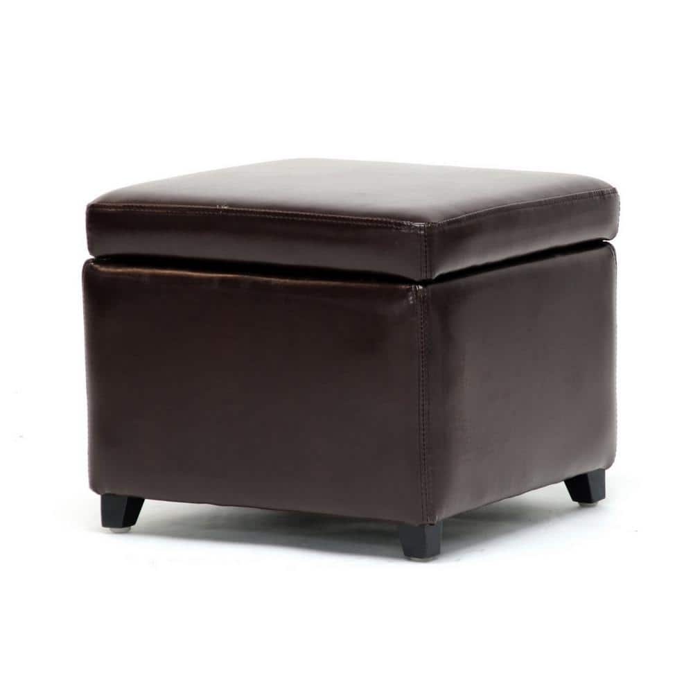 Baxton Studio Dark Brown Faux Leather Storage Cube Ottoman