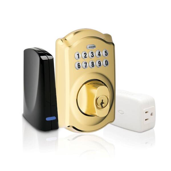 Schlage Bright Brass Keypad Deadbolt Home Security Kit with Nexia Home Intelligence