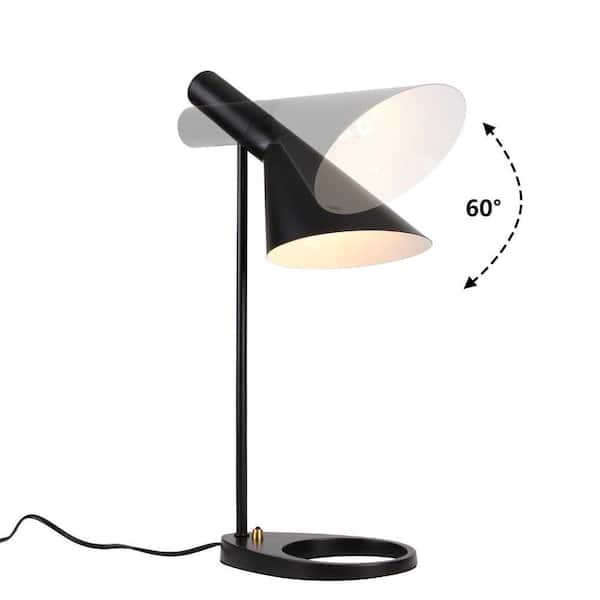 Nordic 19.7 in. Black Lacquered Finish Modern Table Lamp Desk Lamp with Adjustable Lamp Head Sectional cone Metal Shade