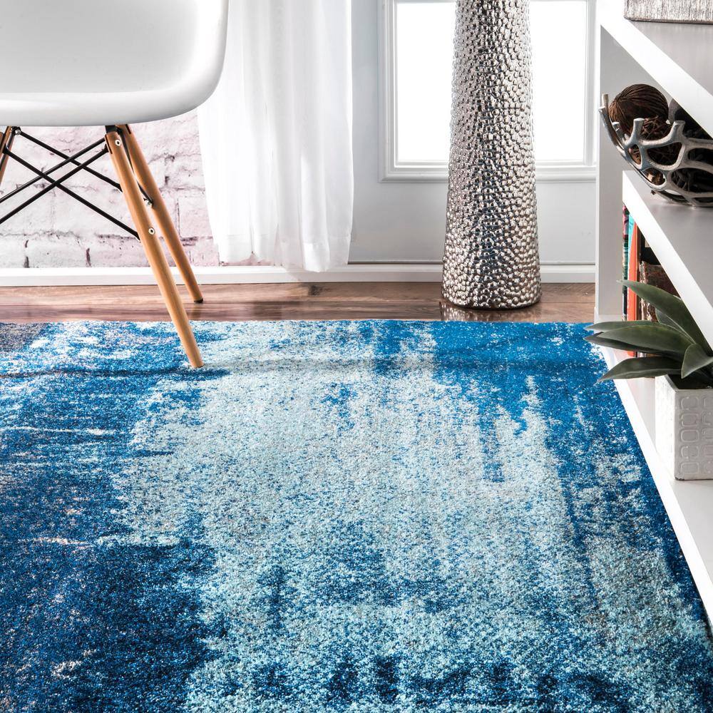 Blue Abstract Synthetic Rectangular Reversible Area Rug