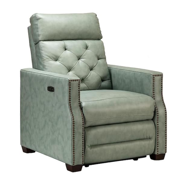 JAYDEN CREATION Octavio 31.50"Wide Grey Genuine Leather Power Recliner with Nailhead Trim and USB Port