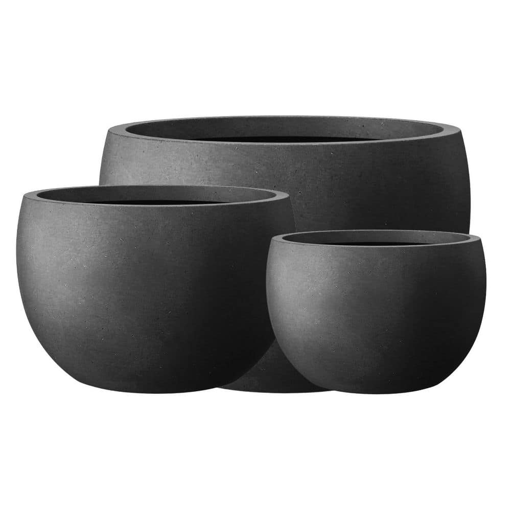 KANTE 19.9 in. 15.7 in. 11.8 in. Diameter Round Black Concrete Indoor/Outdoor Planters (Set of 3) Concrete Planters Set