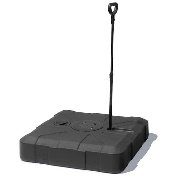 Fillable 300 lbs. Heavy Duty Patio Umbrella Base in Black for Cantilever Umbrella with 4-Wheels and Drag Rod