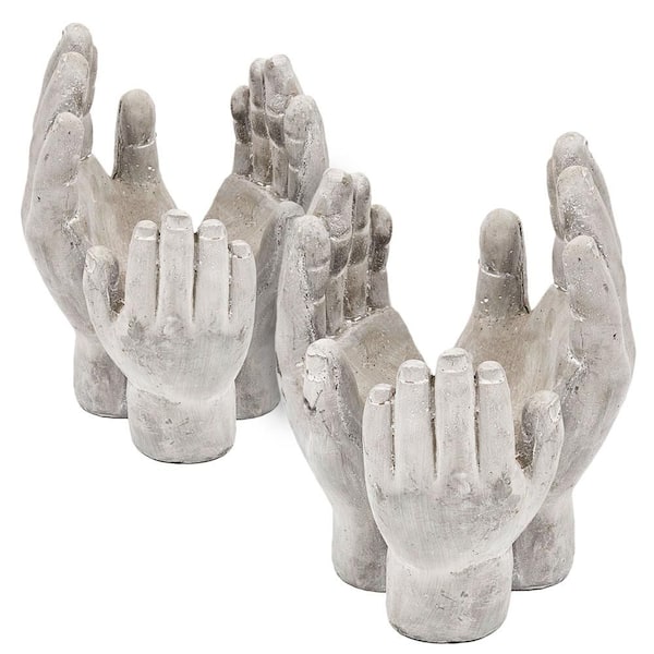 2-Pack 6 in. W x 9 in. H Antique Gray Concrete Hand Decor Urns Pots