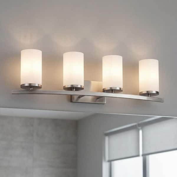 Crosby 31 in. 4-Light Brushed Nickel Contemporary Bathroom Vanity Light with Satin Etched Opal Glass