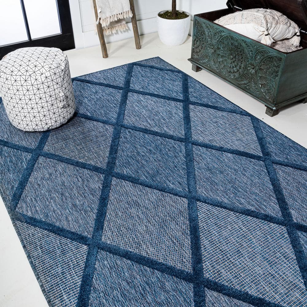Navy Mediterranean Trellis 63'' Handmade Synthetic Area Rug