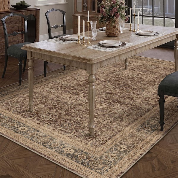 Holly Brown 5 ft. x 7 ft.  Distressed Vintage Floral Area Rug