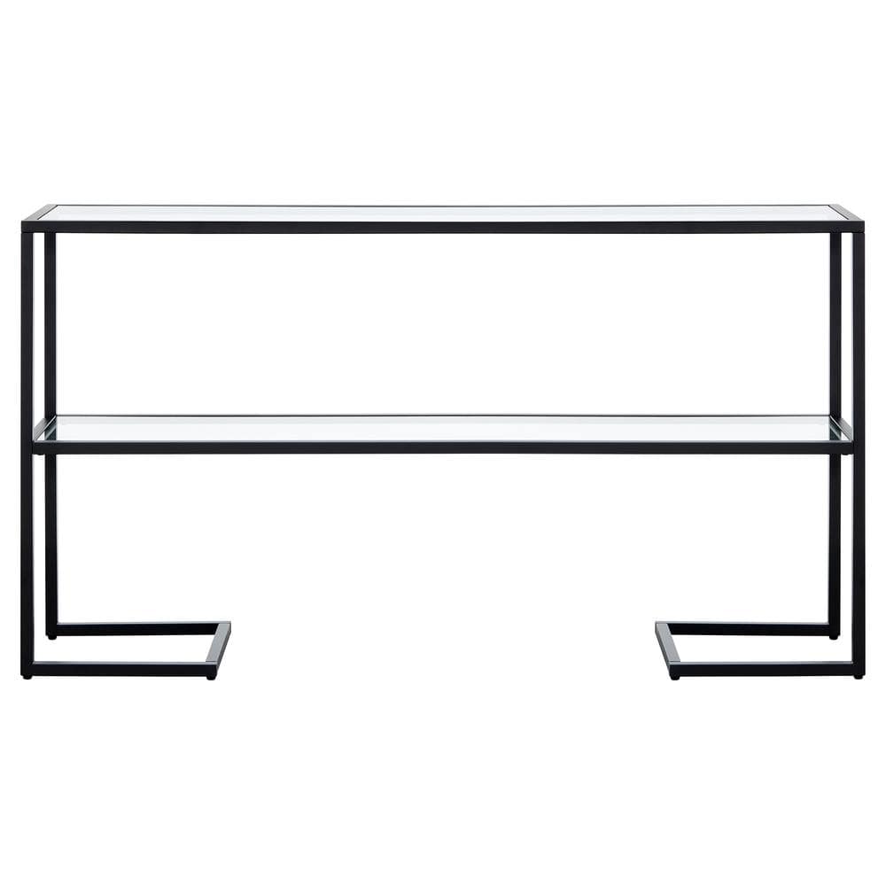 Blackened Bronze 55" Rectangular Console Table with Glass Shelf