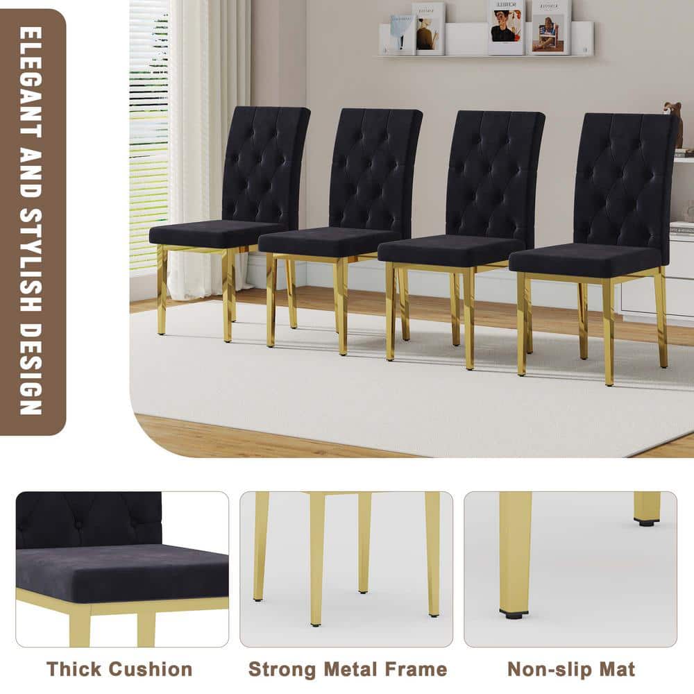 Modern Black Velvet Seat Dining Chairs Set of 4 for Kitchen, Living, Dining Room