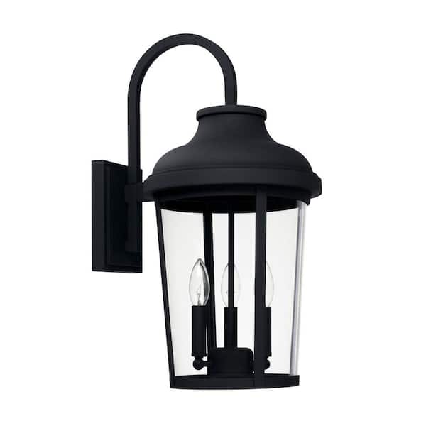 Capital Lighting Fixture Company Dunbar 11 in. W x 22.5 in. H 3-Light Clear Glass Outdoor Wall Lantern in Black