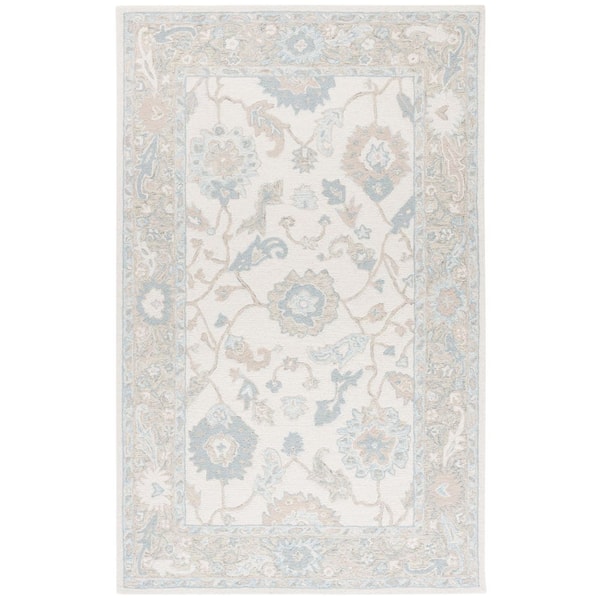 Ebony 2 ft. x 3 ft. Ivory/Blue Floral Border Area Rug