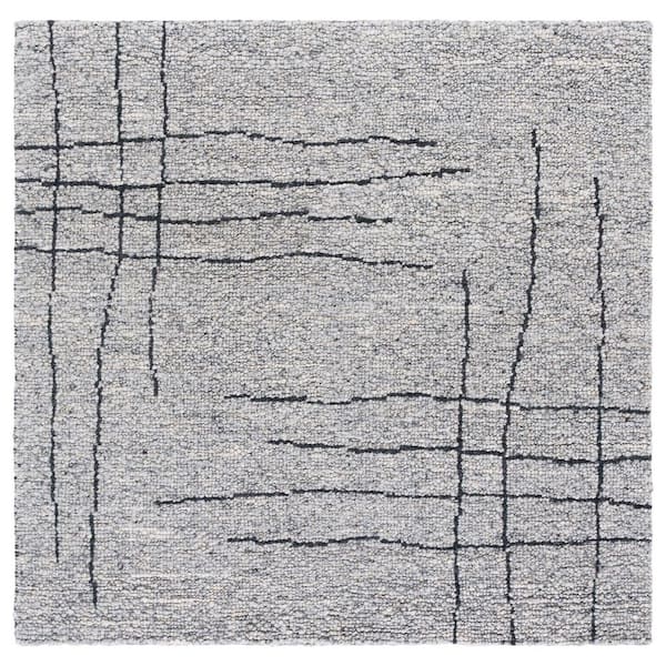 Natura 6 ft. x 6 ft. Gray/Black Abstract Grid Distresed Square Area Rug