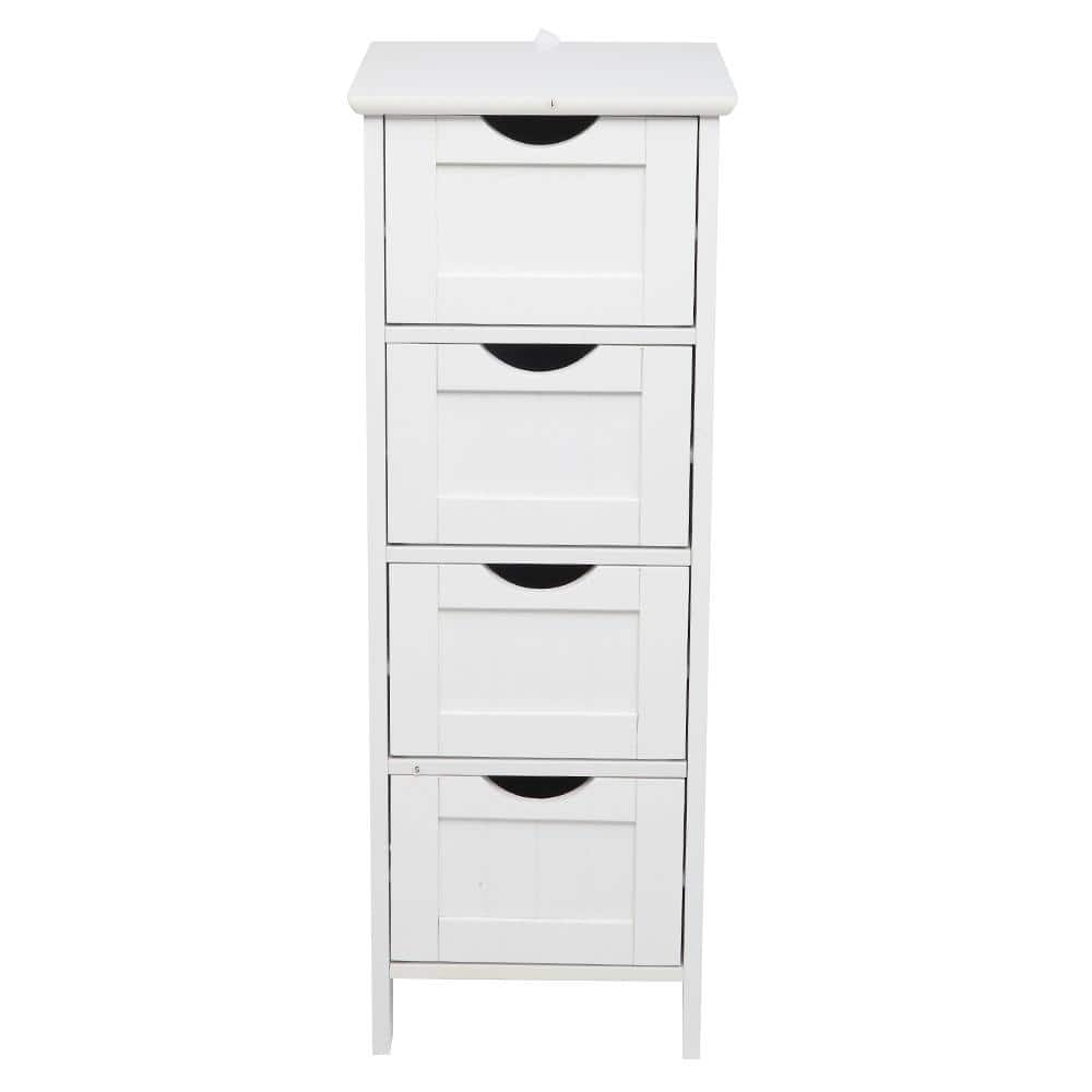 11.82 in. W x 11.82 in. D x 32.29 in. H White 4-Drawers Bathroom Linen Cabinet -  Karl home, 801740883195