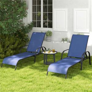 Navy 2-Pieces Patio Metal Lounge Chair Chaise Adjustable Reclining Armrest