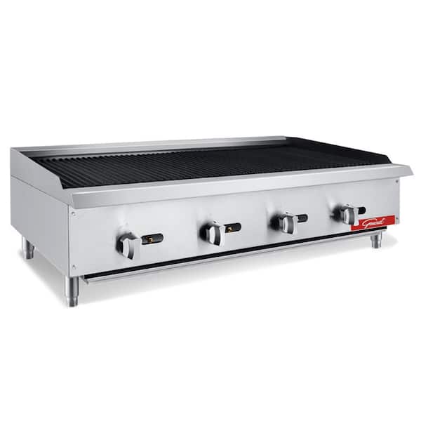 General Lava Rock Charbroiler, 4 Burners, 140,000 BTU's, 48 in. Stainless Steel