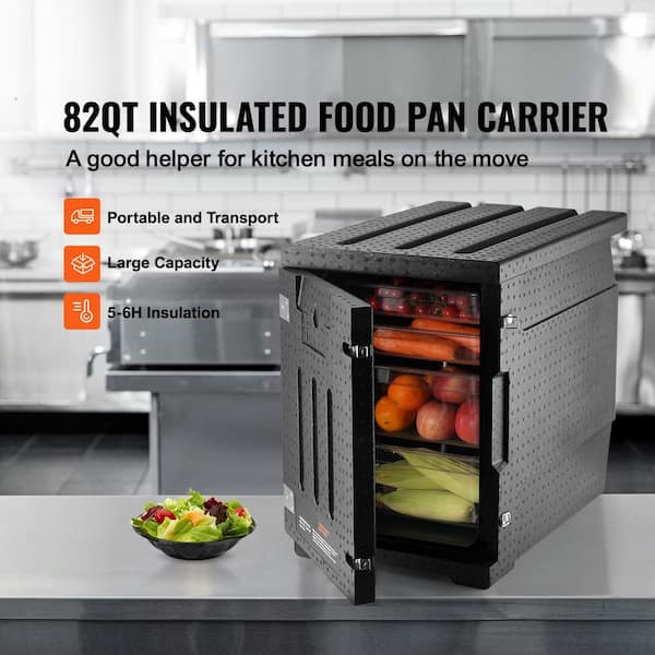 82 qt. Insulated Food Pan Carrier, LLDPE Hot Box with Double Buckles,Front Loading Food Warmer for Catering & Restaurant