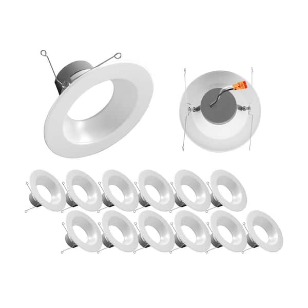 NICOR DLR Series 5-6 in. White 3000K Integrated LED Recessed Retrofit Downlight Trim, Remodel, Dimmable, 12-Pack