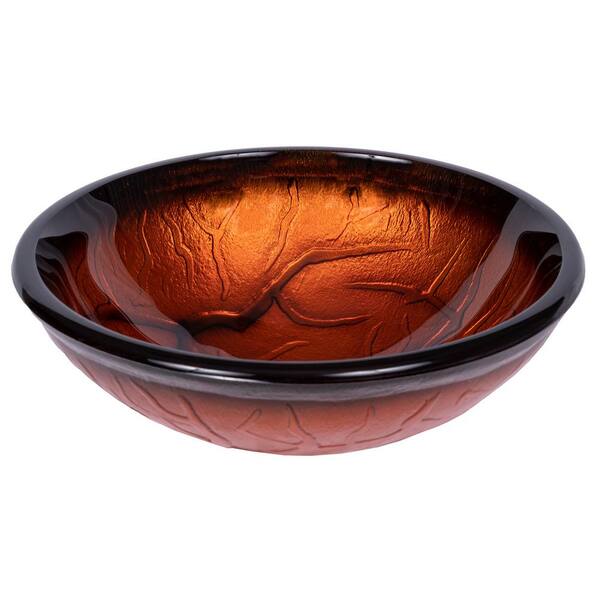 Eden Bath Molten Lava Glass Vessel Sink in Red with Pop-Up Drain and Mounting Ring in Oil Rubbed Bronze