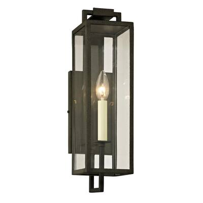 Beckham 1-Light Forged Iron 16.5 in. H Outdoor Wall Lantern Sconce with Clear Glass