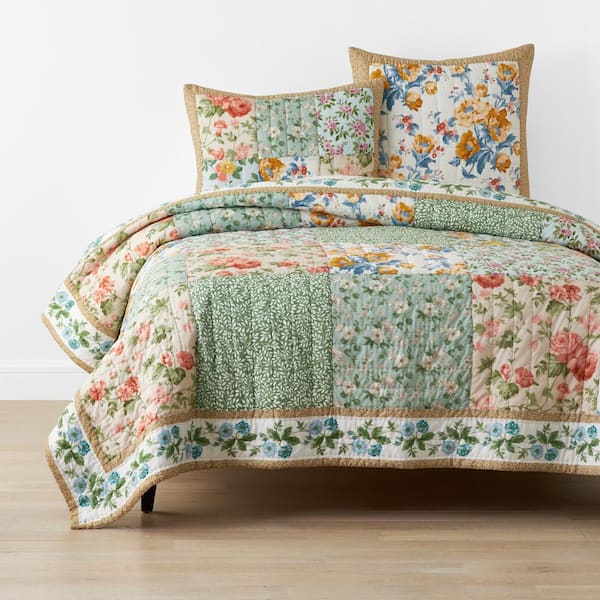 The Company Store Company Cotton Shoshanna Green Multi Reversible Patchwork King Cotton Quilt